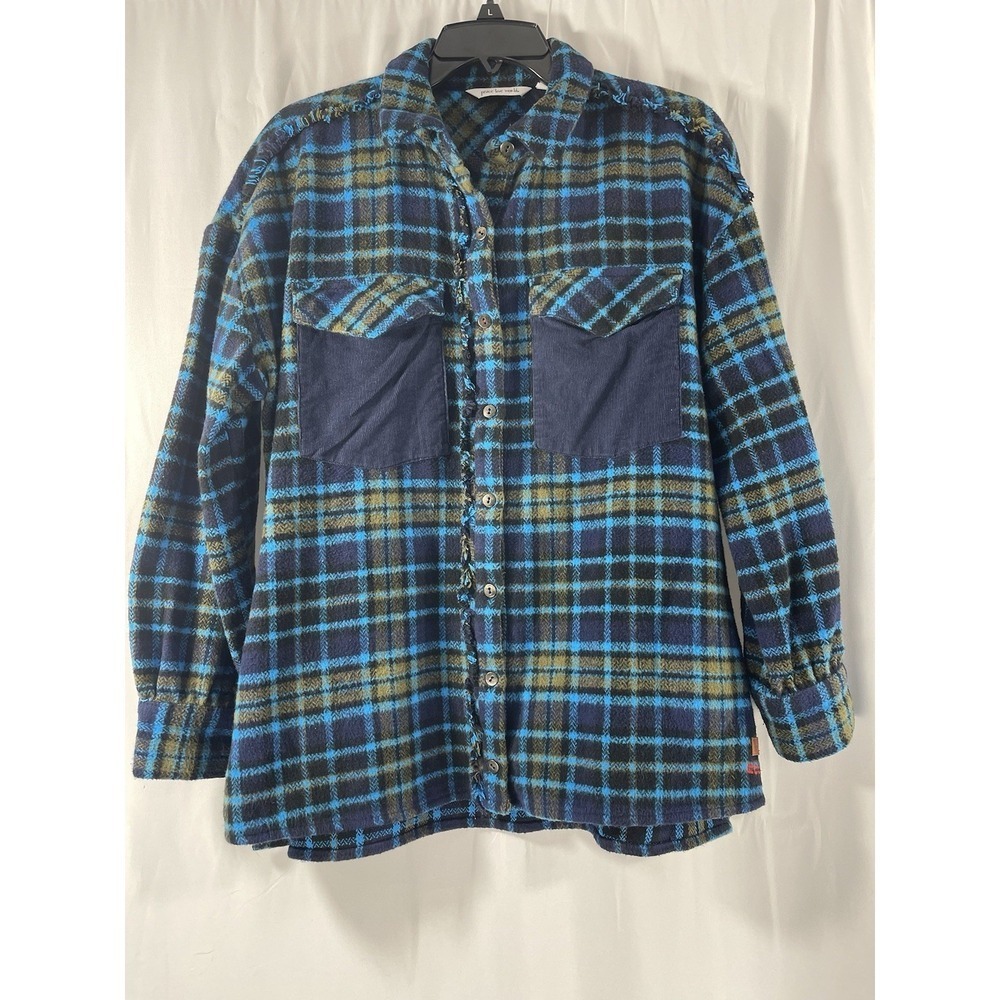 Peace Love World Plaid Button-Front Long Sleeve Shacket Sz Medium